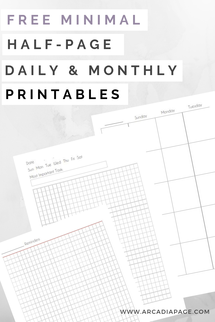 Free Minimal Half-Page Planner Printables for Free Half Letter Planner Printables