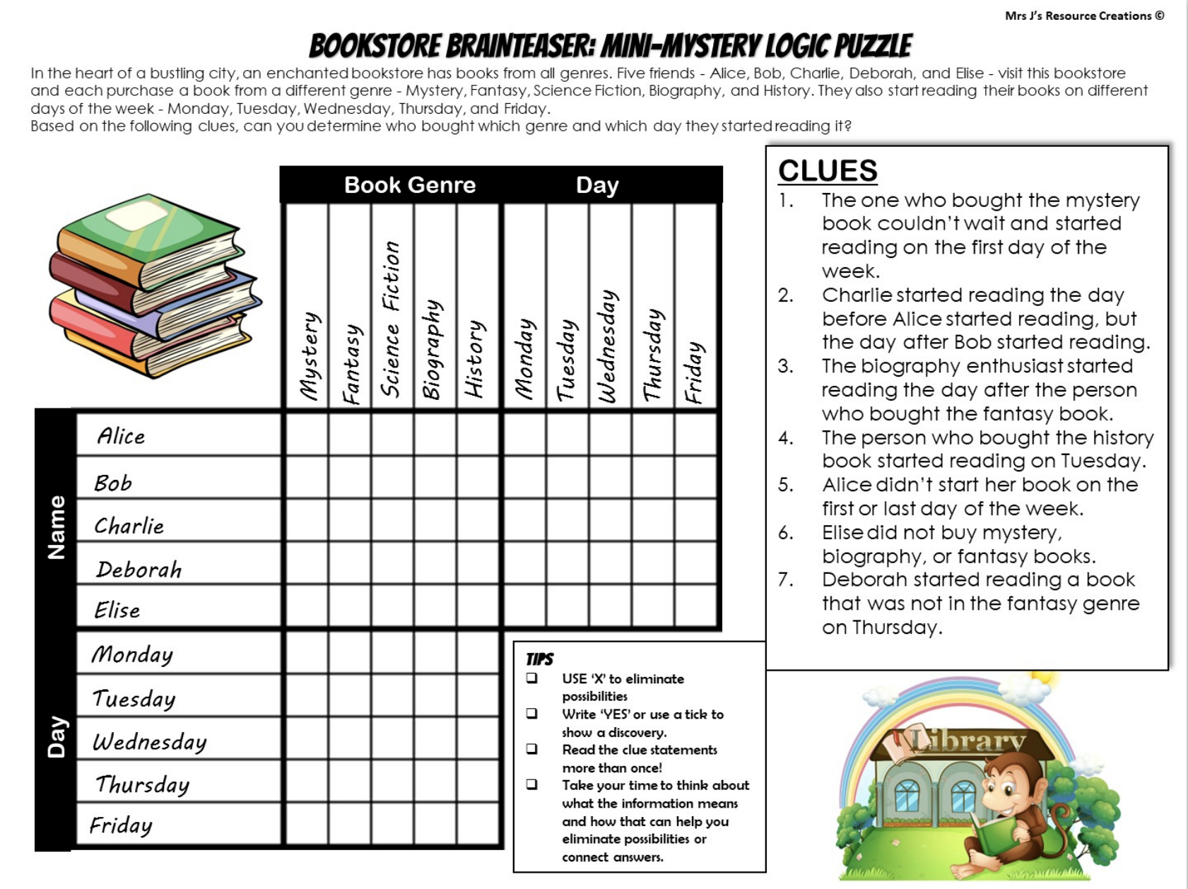 Free Mystery Logic Puzzle For Book Week - Top-Rated Teaching in Free Printable Logic Puzzles With Grids