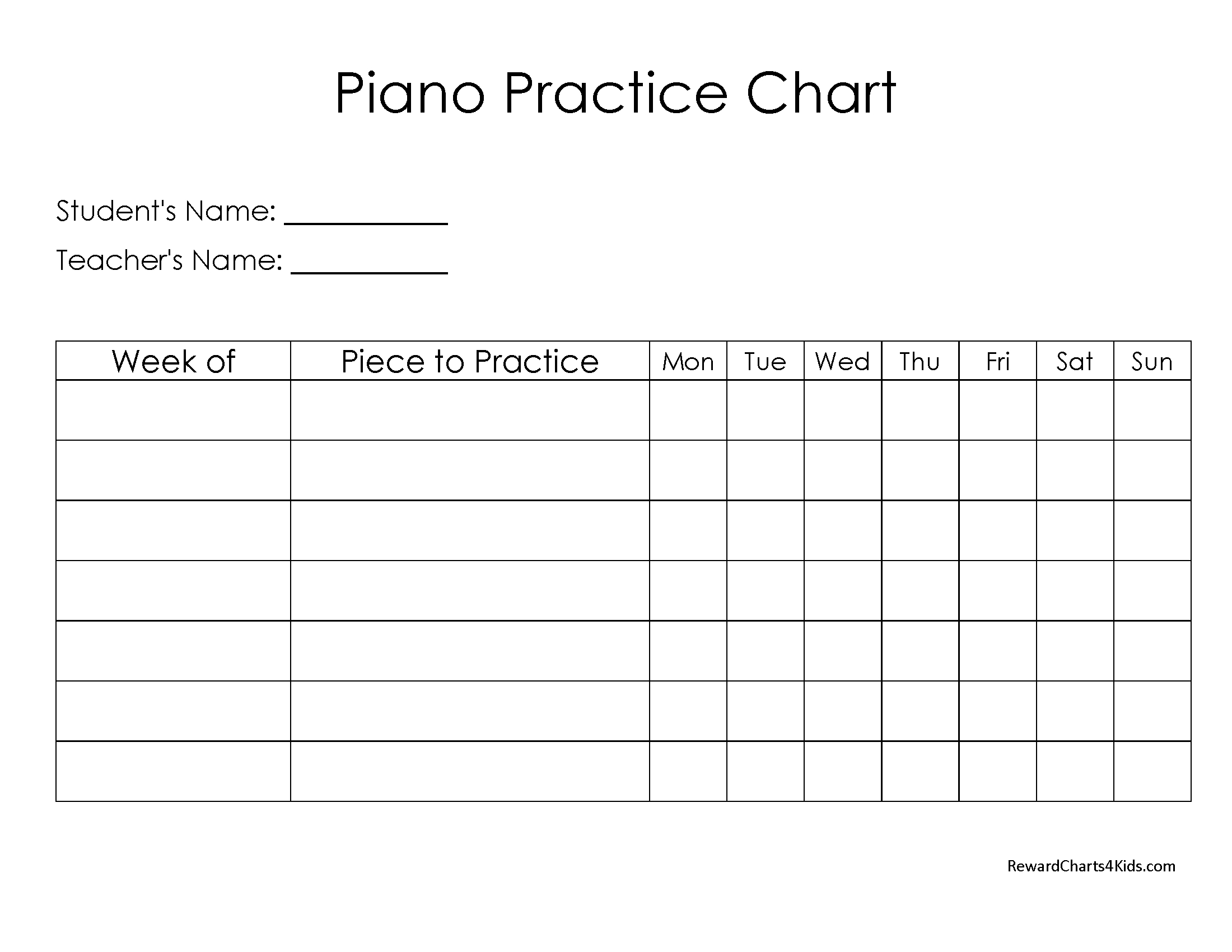 Free Piano Practice Chart | Customize Online Then Print At Home with regard to Free Printable Piano Practice Chart