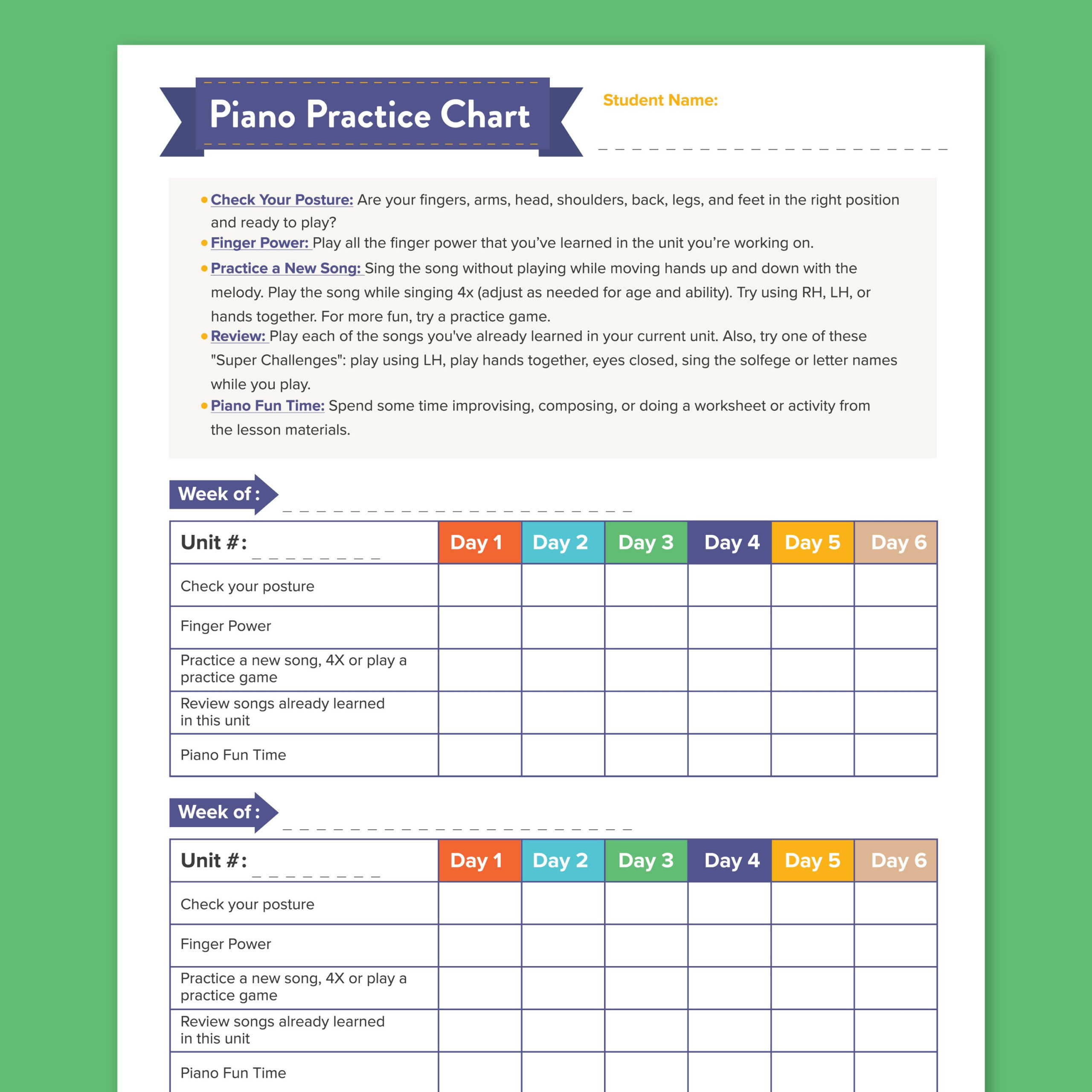 Free Piano Practice Chart | Printable Pdf Download throughout Free Printable Piano Practice Chart