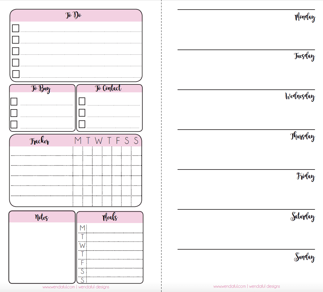 Free Planner Inserts - Week On A Page With Trackers | Wendaful inside Free Planner Inserts Printables