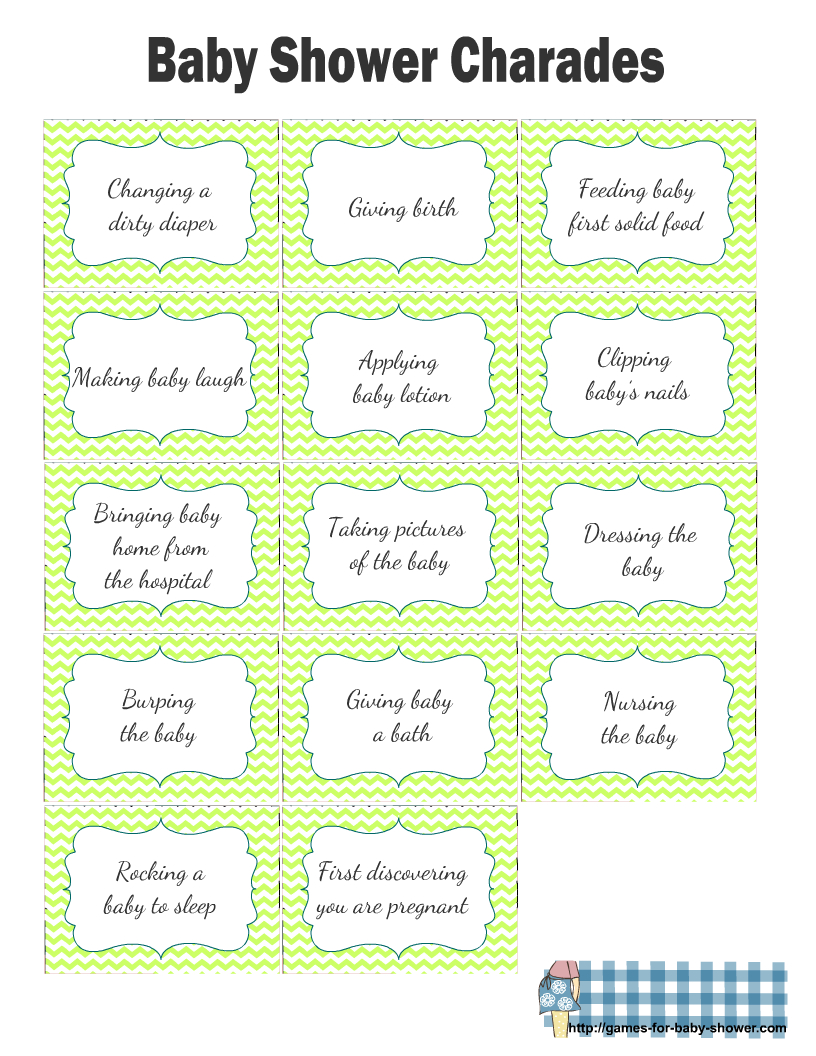 Free Printable Baby Shower Charades Game Cards regarding Charades Free Printable Cards