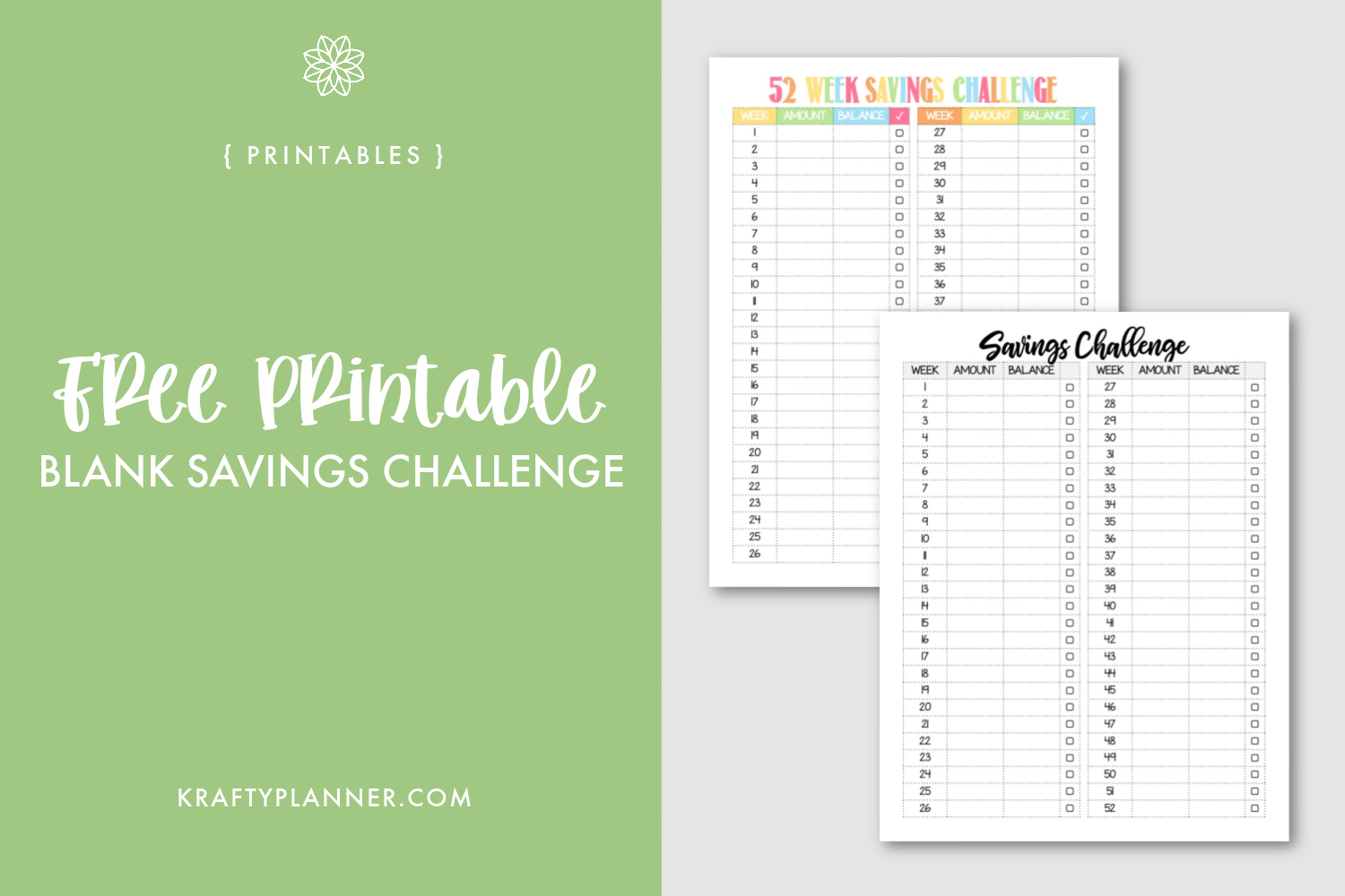 Free Printable Blank 52 Week Savings Challenge — Krafty Planner intended for Printable Savings Challenge Free