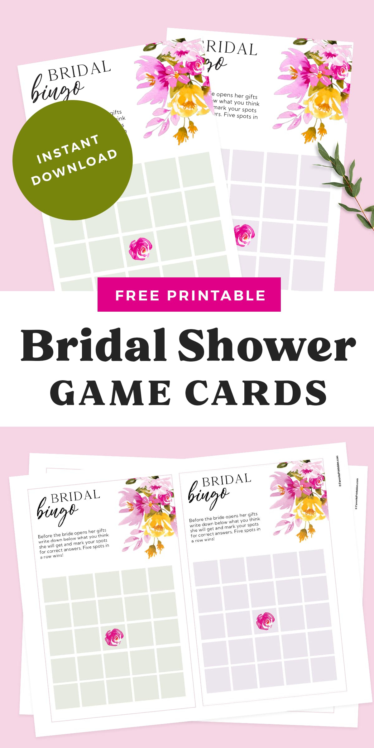 Free Printable Bridal Shower Bingo Cards - Set Of 20! - Favorite with Downloadable Template Free Printable Bridal Shower Bingo