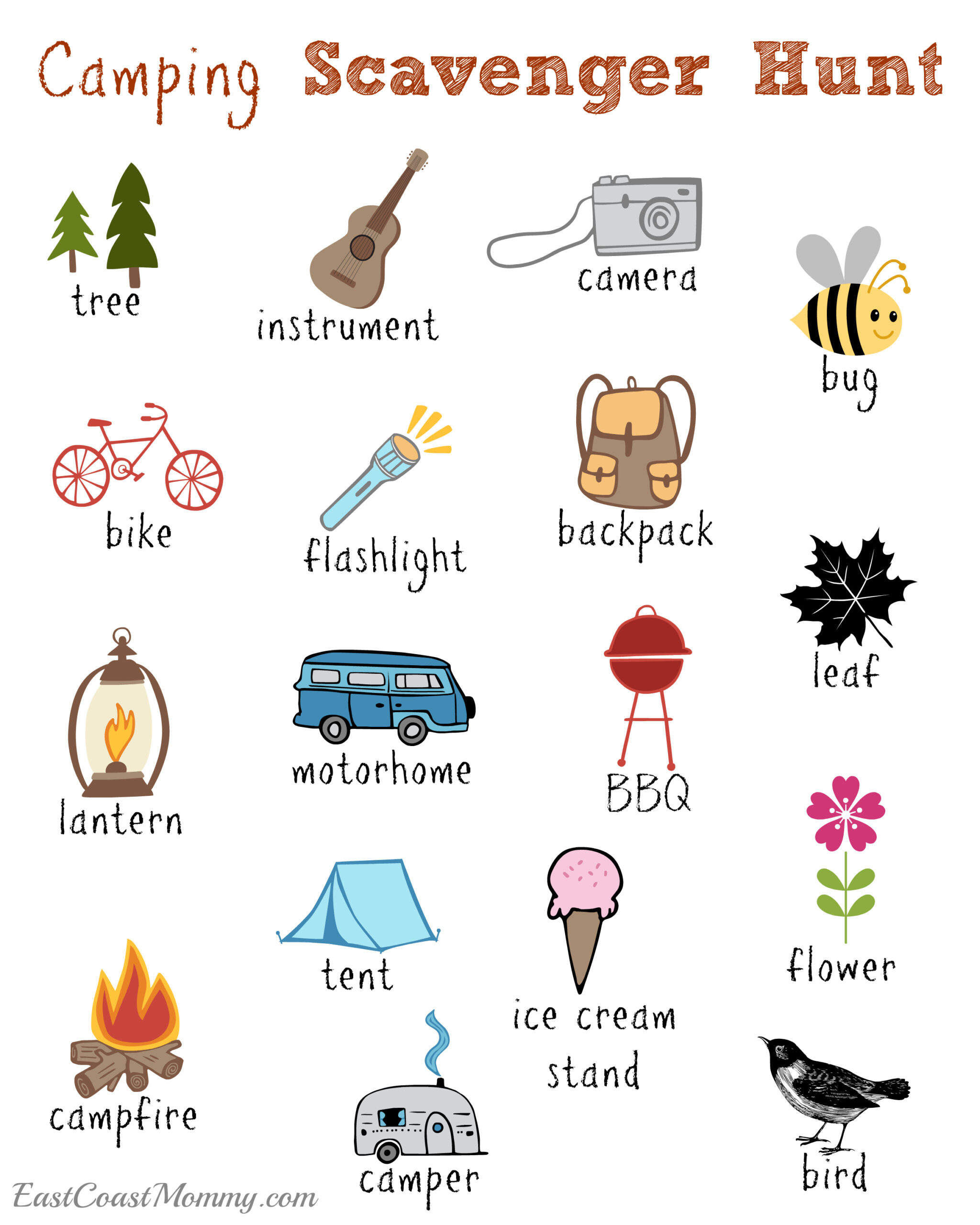 Free Printable Camping Scavenger Hunt - Savvymom with regard to Free Printable Scavenger Hunt Camping