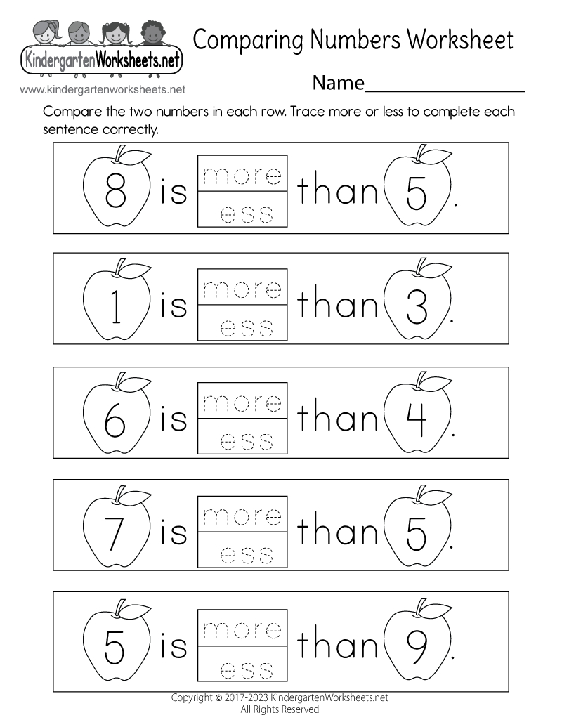 Free Printable Comparing Numbers Worksheet in More Or Less Number Printable Worksheet