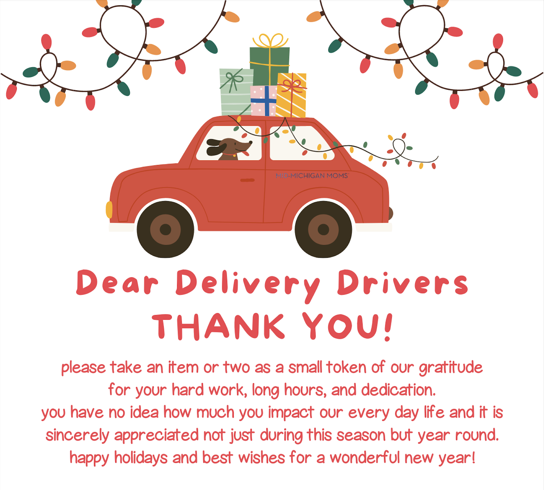Free Printable :: Dear Delivery Drivers Thank You! with Delivery Driver Thank You Sign Printable Free