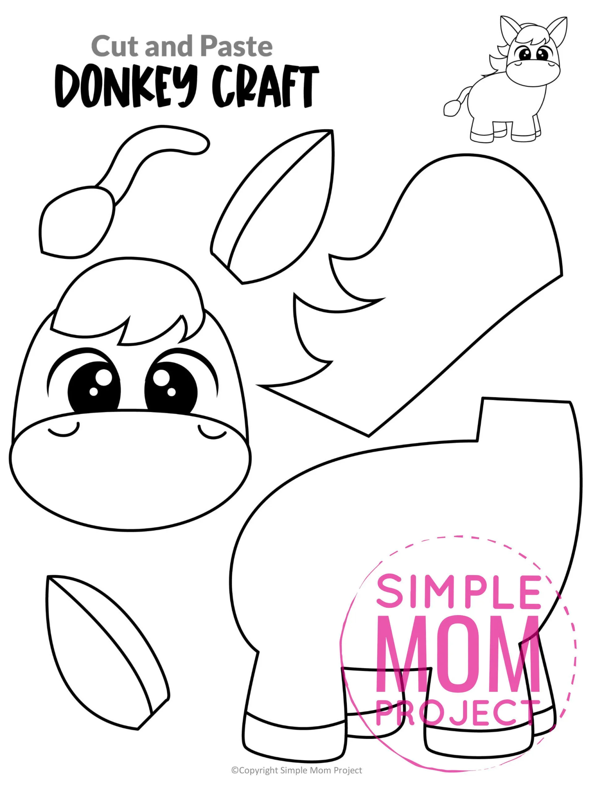 Free Printable Donkey Craft Template – Simple Mom Project inside Free Printable Donkey Ears Template