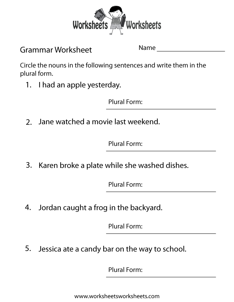 Free Printable English Grammar Worksheet pertaining to Printable Grammar Worksheets 6th Grade Free