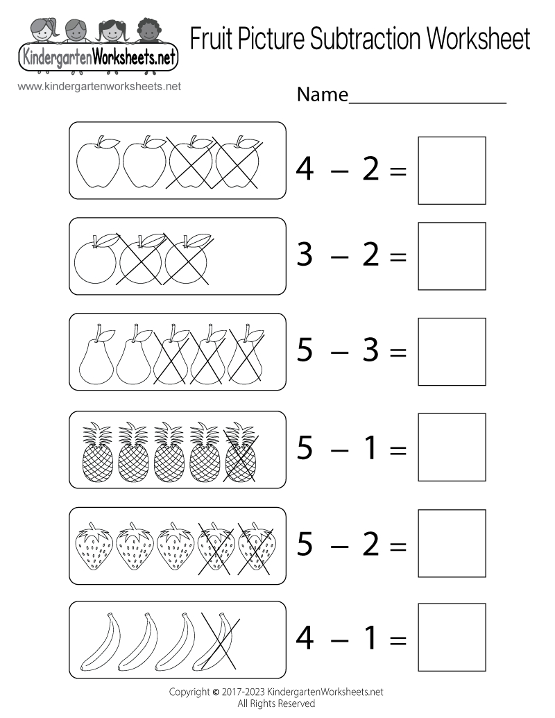 Free Printable Fruit Picture Subtraction Worksheet inside Fruit Picture Subtraction Worksheet