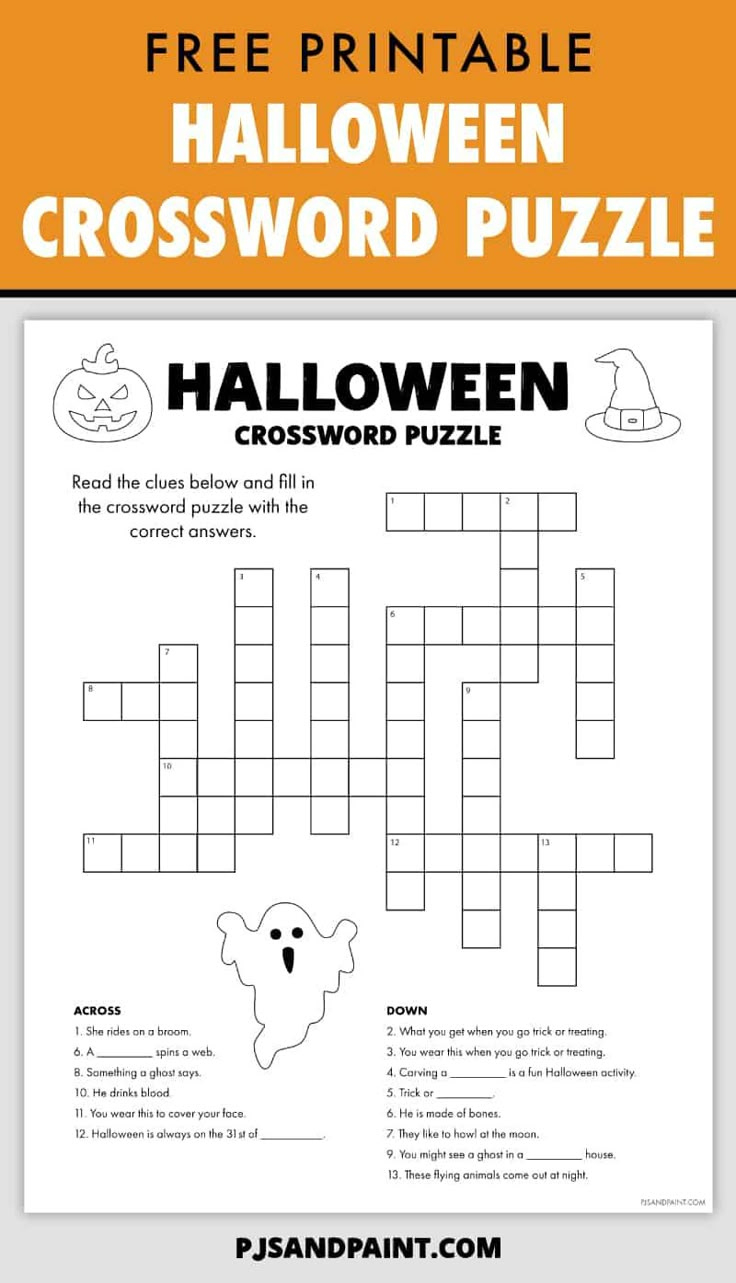 Free Printable Halloween Crossword Puzzle intended for Printable Halloween Crossword Puzzle