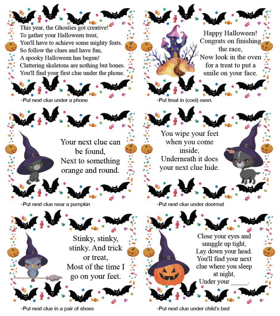 Free Printable Halloween Treasure Hunt: 24 Clues Plus Blanks with regard to Halloween Scavenger Hunt Free Printable