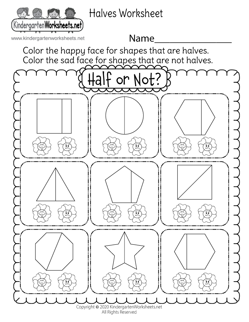Free Printable Halves Worksheet in Halves Worksheet For Kindergarten