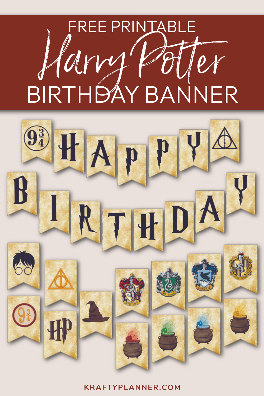 Free Printable Harry Potter Birthday Banner — Krafty Planner regarding Harry Potter Birthday Card Printable Free
