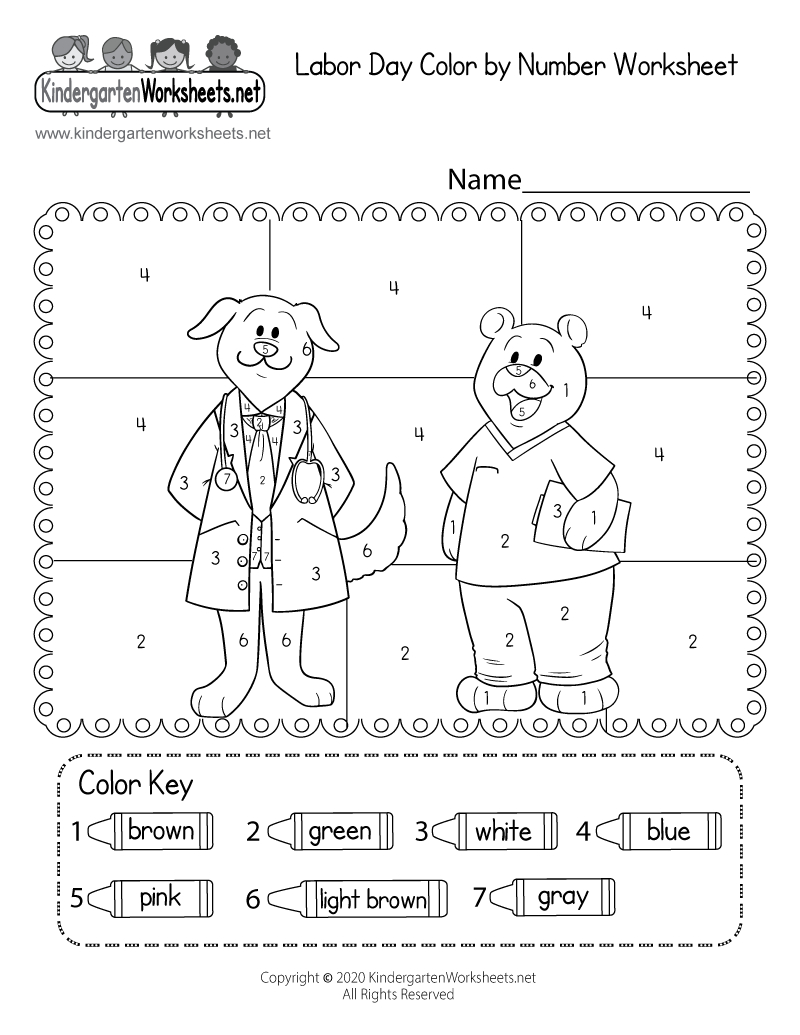 Free Printable Labor Day Colornumber Worksheet with Free Printable Labor Day Worksheets For Kindergarten