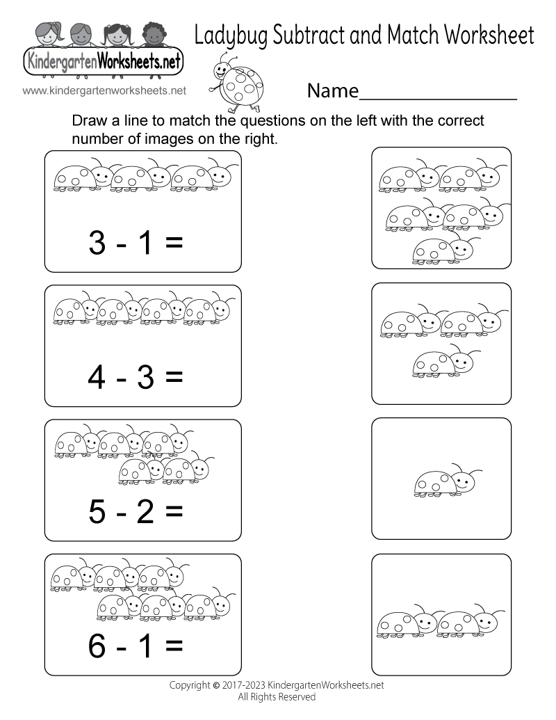 Free Printable Ladybug Subtract And Match Worksheet within Ladybug Subtract and Match Worksheet
