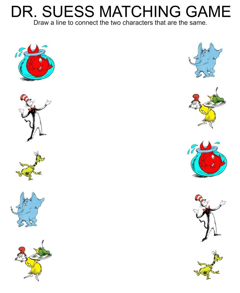 Free Printable Matching Worksheets (Dr. Suess, Stars &amp;amp; Butterflies with regard to Dr Seuss Matching Game Printable