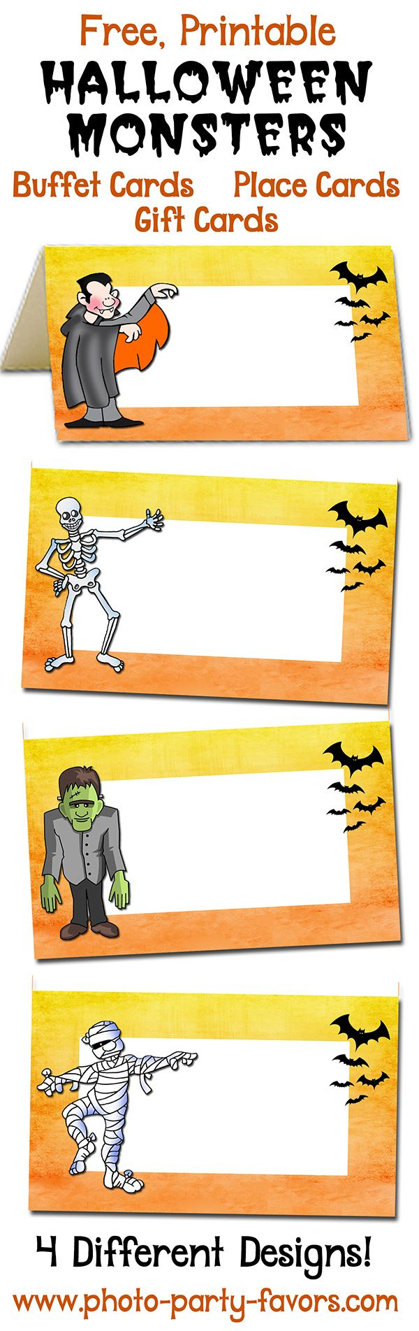 Free Printable Monsters Halloween Buffet Cards throughout Printable Halloween Place Cards