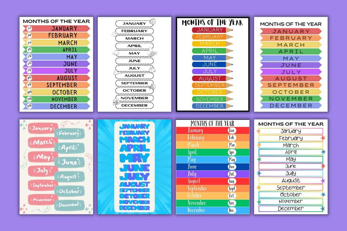 Free Printable Months Of The Year Charts in Printable Months Of The Year Chart