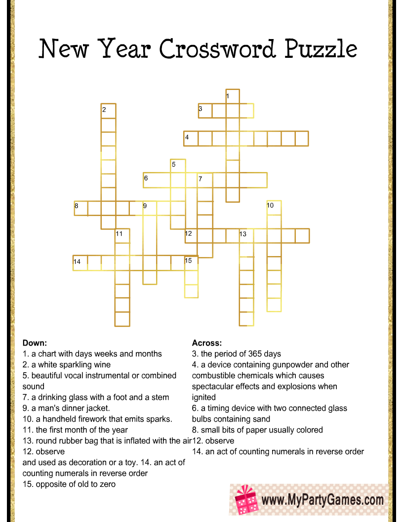Free Printable New Year Crossword Puzzle For Adults pertaining to New Year Crossword Puzzle Printable