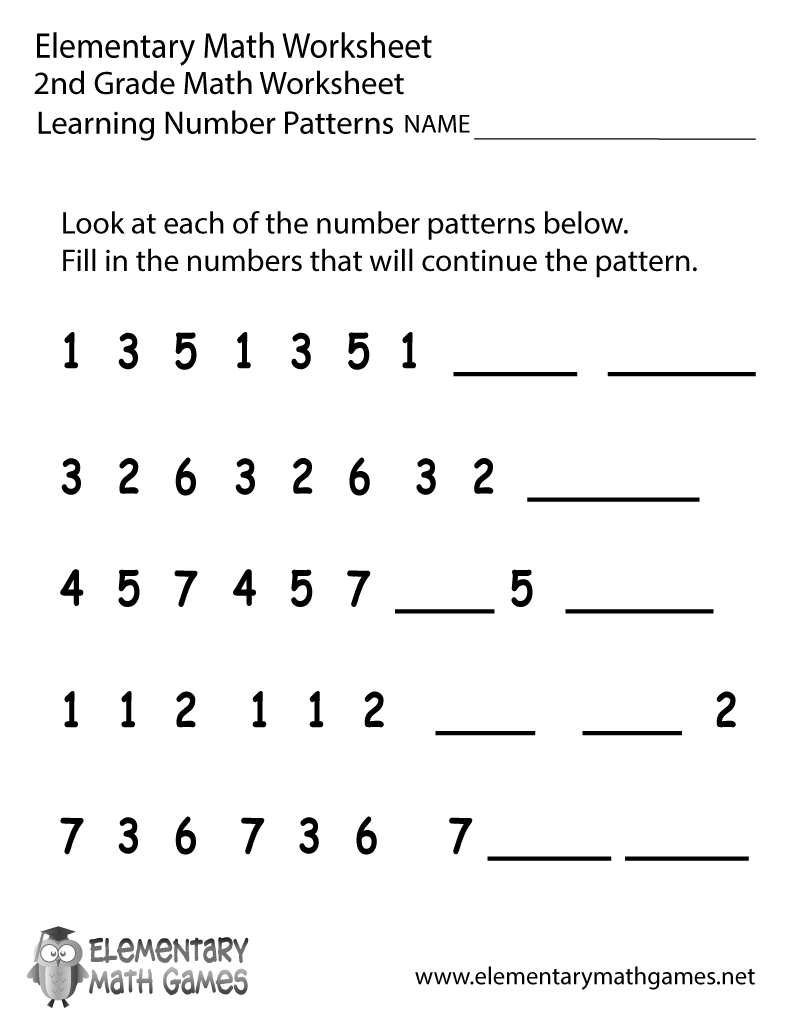 Free Printable Number Patterns Worksheet For Second Grade inside Printable Number Patterns Worksheet