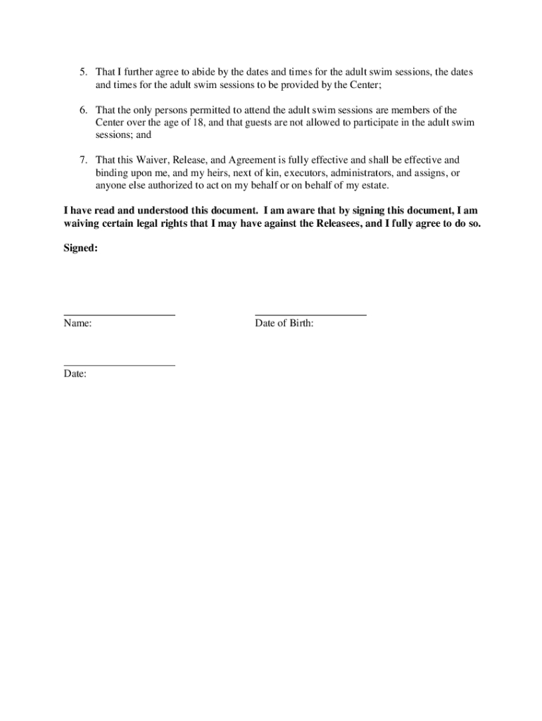 Free Printable Pool Waiver Form: Fill Out &amp;amp; Sign Online | Dochub throughout Printable Swimming Pool Waiver Template