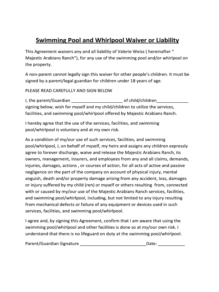 Free Printable Pool Waiver Form: Fill Out &amp;amp; Sign Online | Dochub throughout Printable Swimming Pool Waiver Template