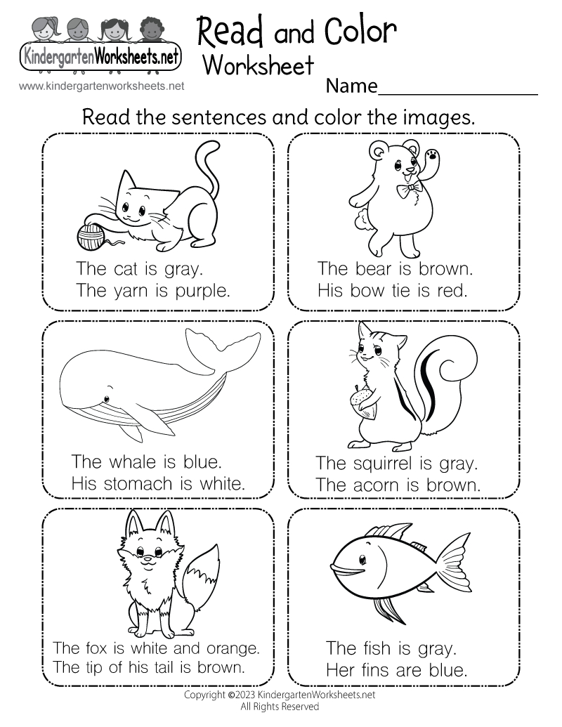 Free Printable Read And Color Worksheet with regard to Reading Worksheets Printable For Kindergarten