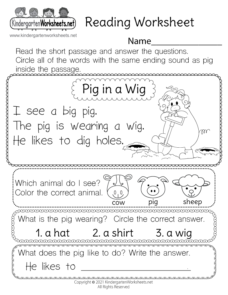 Free Printable Reading Worksheet regarding Reading Worksheets Printable For Kindergarten