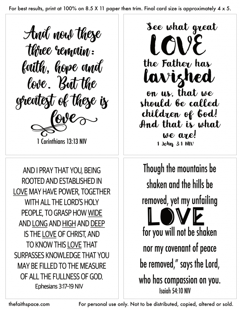 Free Printable Scripture Cards About Love (Pdf Download) - The throughout Free Black And White Printable Bible Verses