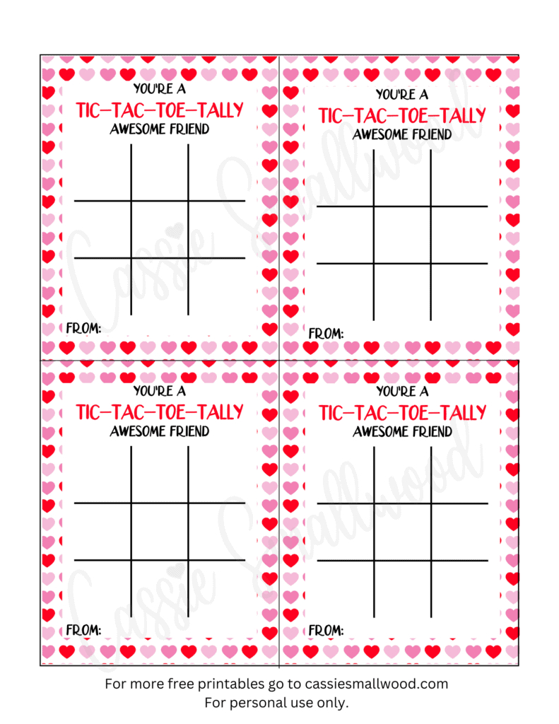 Free Printable Valentine Tic Tac Toe Games - Cassie Smallwood for Valentine Tic Tac Toe Free Printable