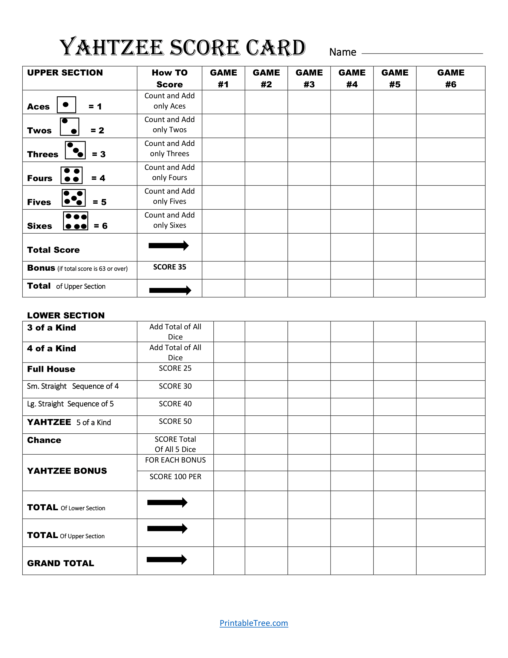 Free Printable Yahtzee Score Card Sheets Pdf Templates throughout Free Printable Yahtzee Scorecards