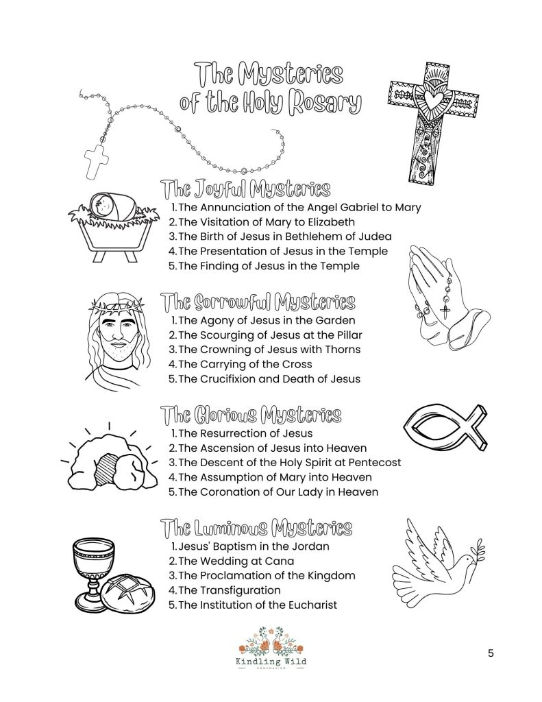 Free Rosary Colouring Pages - Kindling Wild with Free Printable Rosary Worksheets
