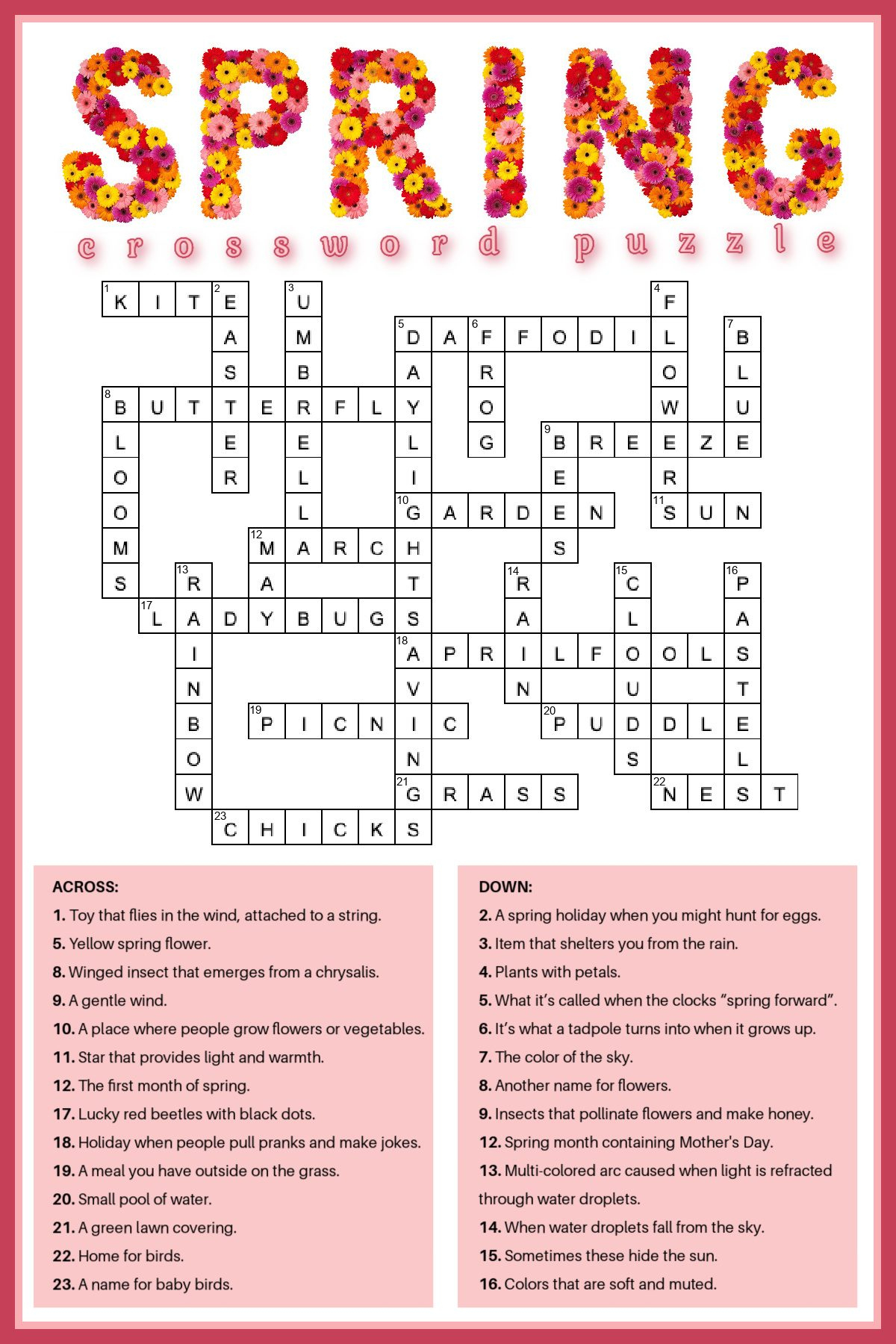 Free Spring Crossword Puzzle Printable - Answer Key Included in Printable Crosswords With Answers