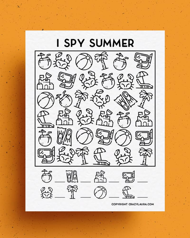 Free Summer I Spy Printable Game Sheets For Kids - Crazy Laura for I Spy Summer Free Printable