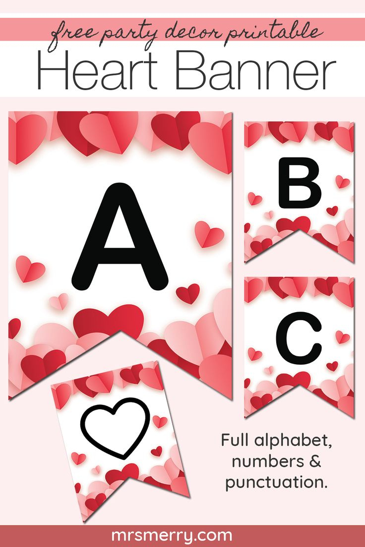 Free Valentines Day Printable - Hearts Letters Banner - Mrs. Merry inside Free Printable Valentines Day Banner