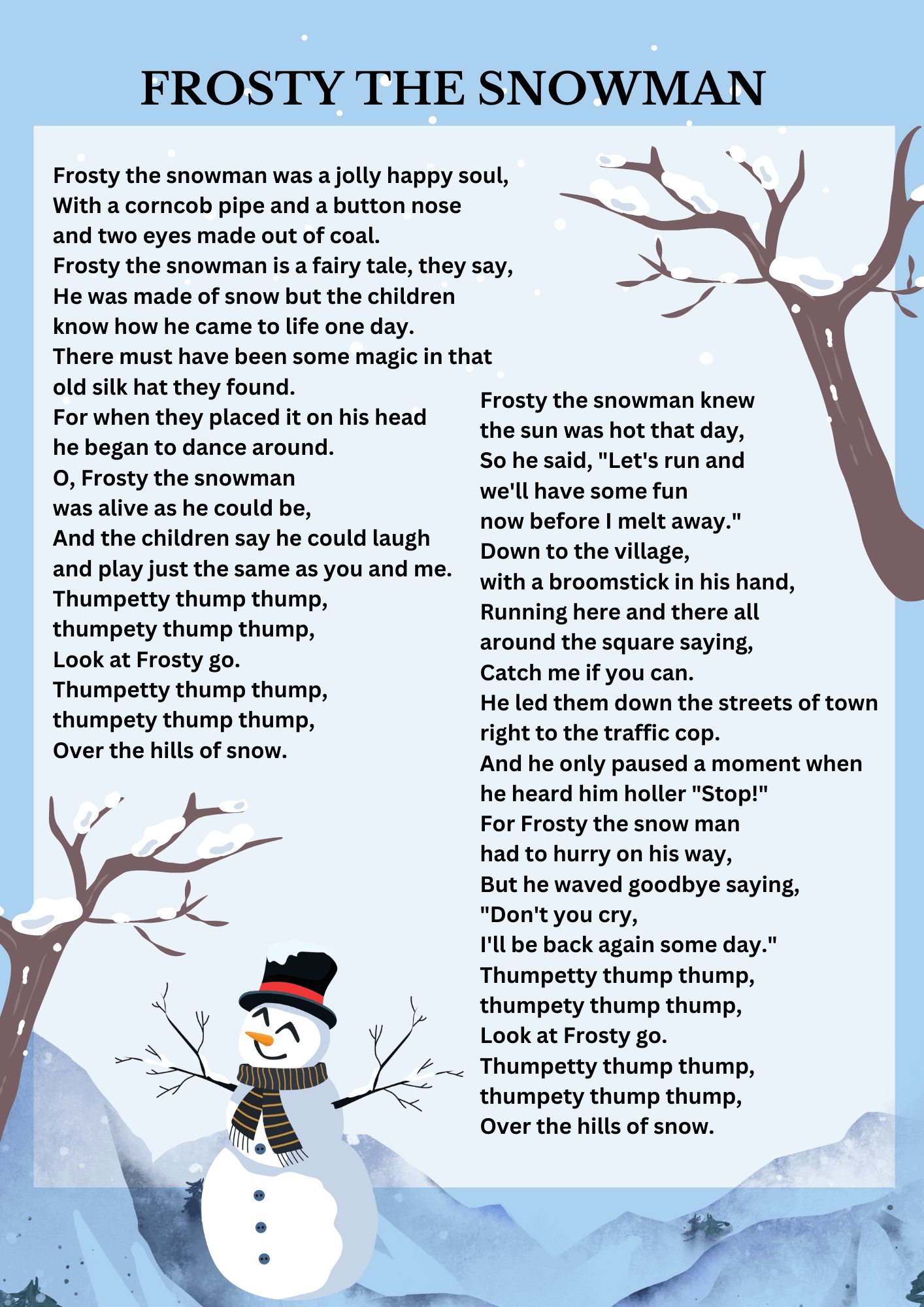 Frosty The Snowman Lyrics Free Printable with regard to Printable Frosty the Snowman