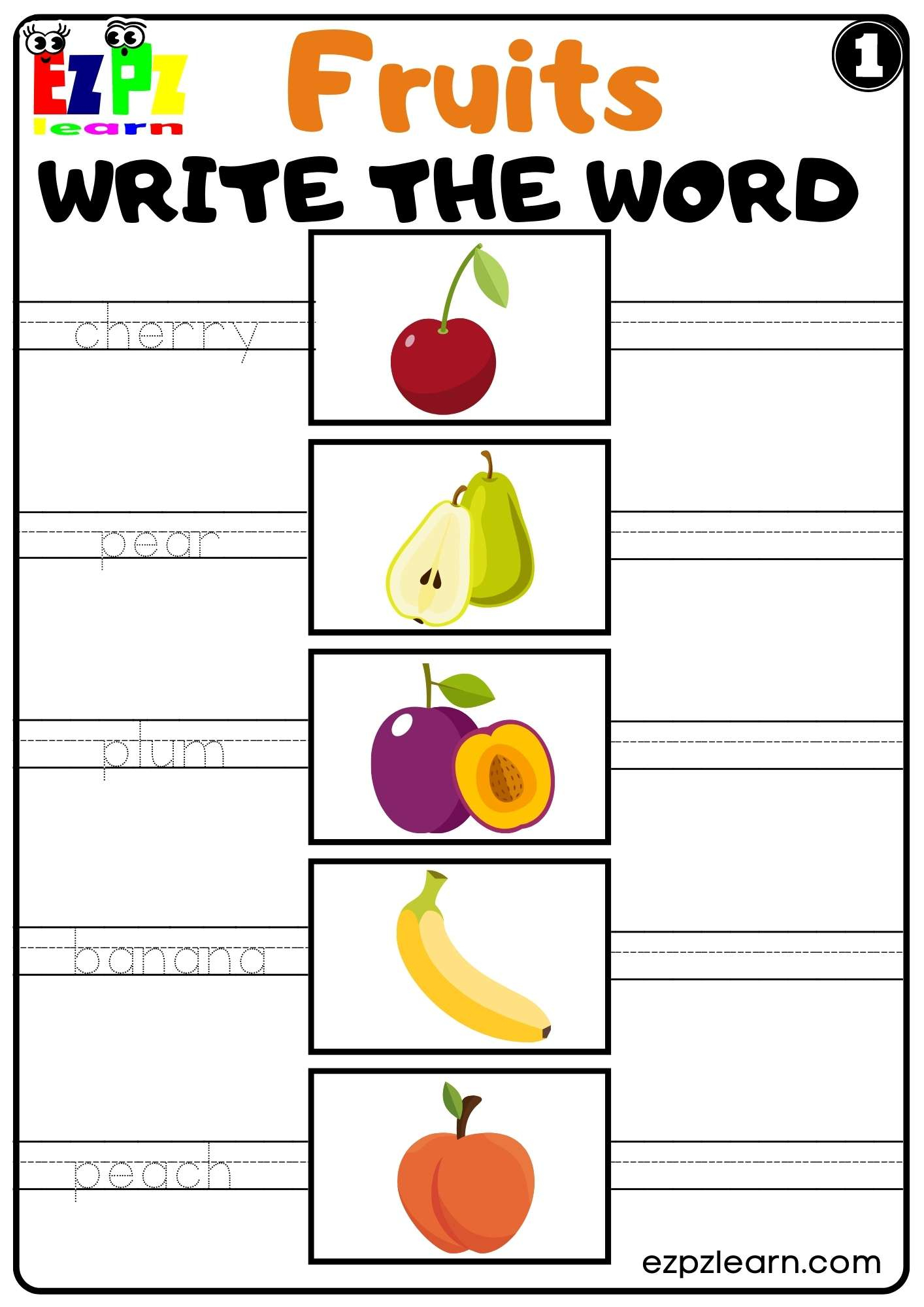 Fruits Write The Word Worksheet For Esl And K5 Kindergarten Free with Free Printable Worksheets K 5