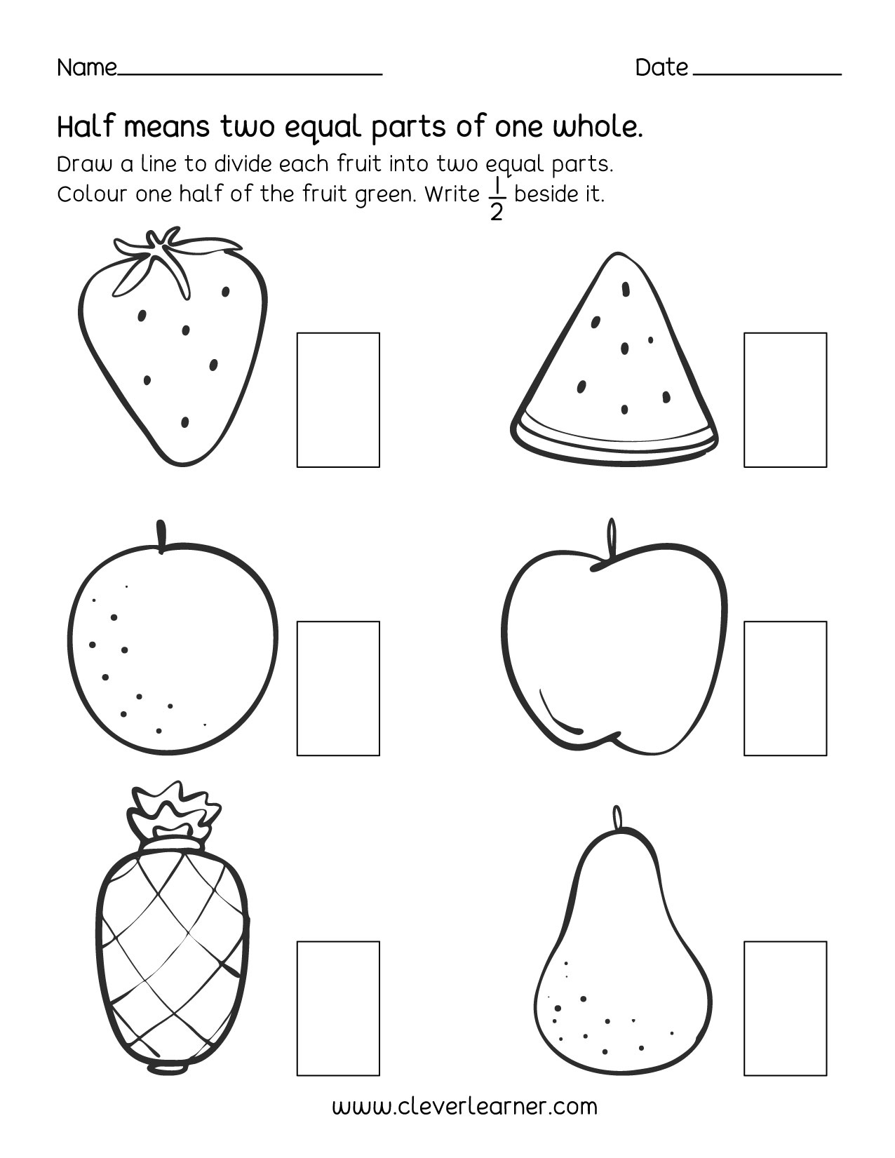 Fun Activity On Fractions, Half (1/2) Worksheets For Children with Halves Worksheet For Kindergarten