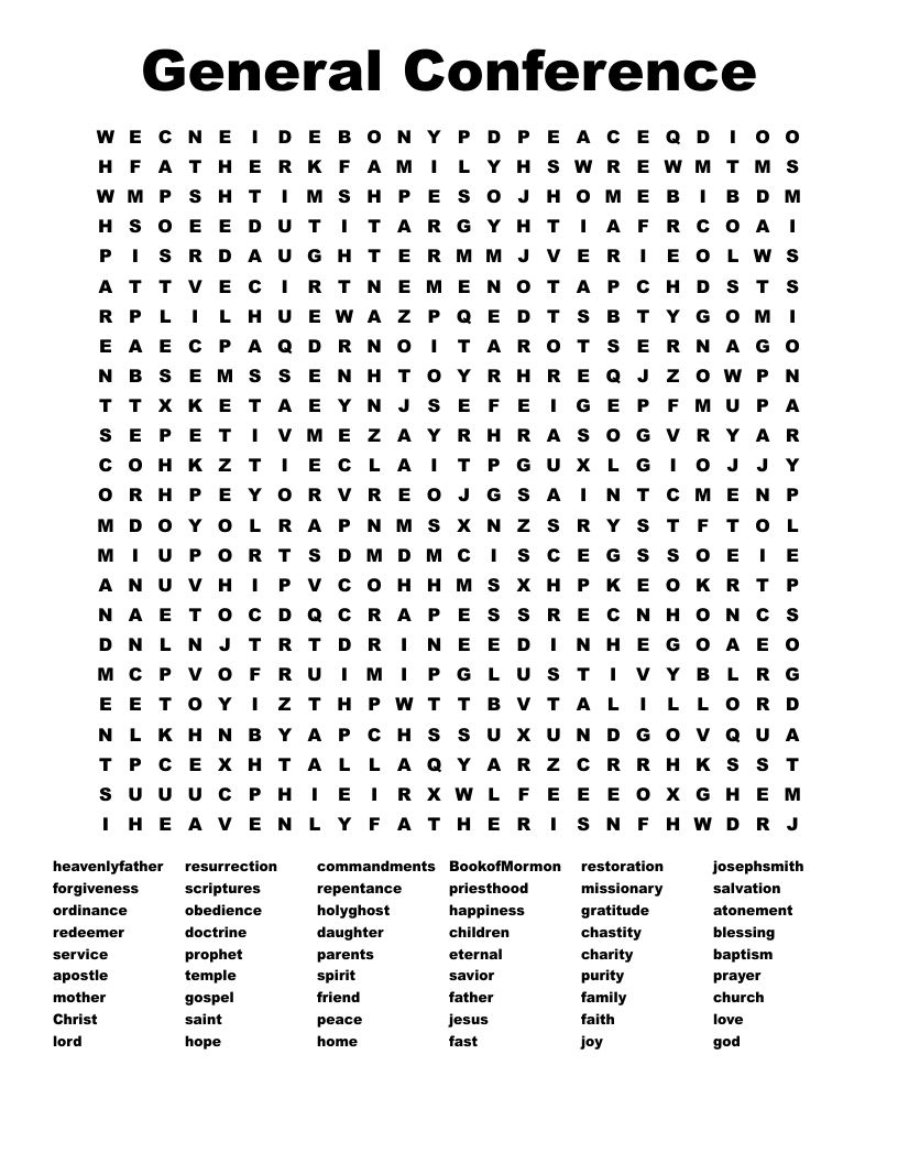 General Conference Word Search - Wordmint with regard to General Conference Word Search Printable
