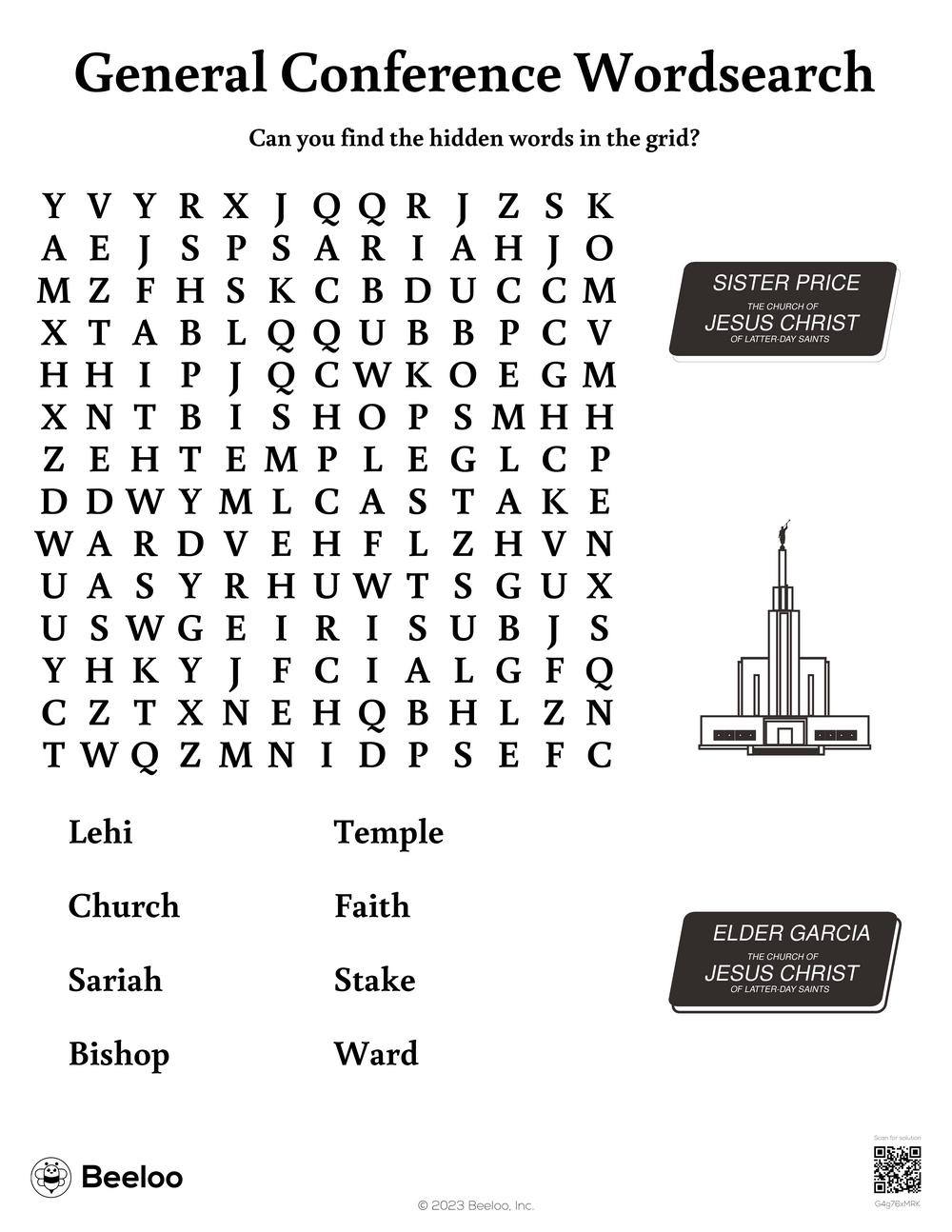 General Conference Wordsearch • Beeloo Printable Crafts And pertaining to General Conference Word Search Printable