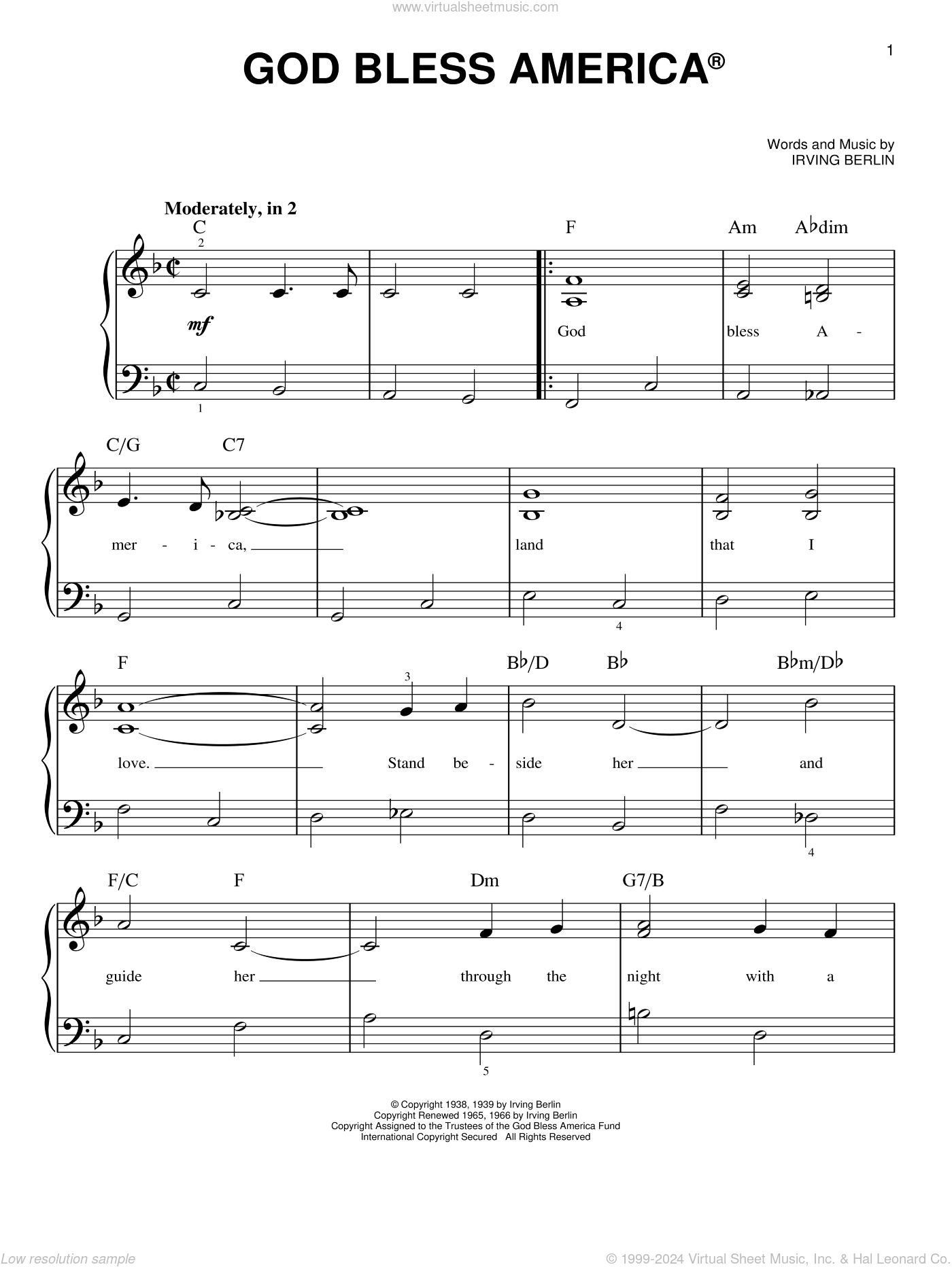 God Bless America, (Beginner) Sheet Music For Piano Solo (Pdf) with regard to Piano Free Printable God Bless America Sheet Music