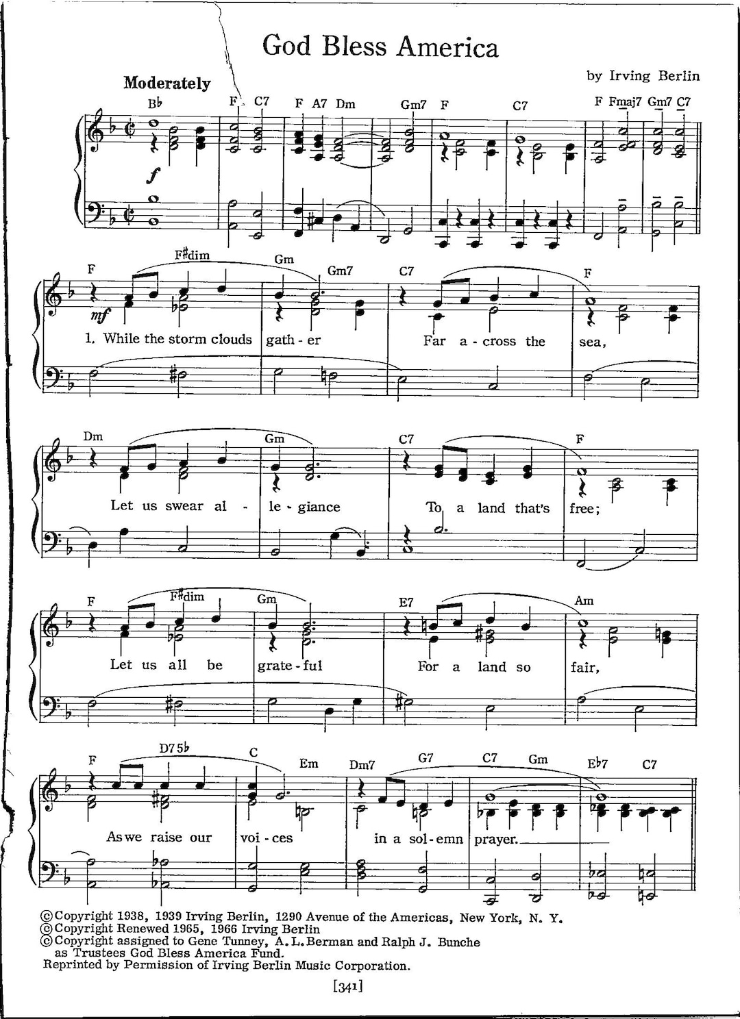 God Bless America Sheet Music - Digital Patriotic Tune - Key Of F intended for Piano Free Printable God Bless America Sheet Music