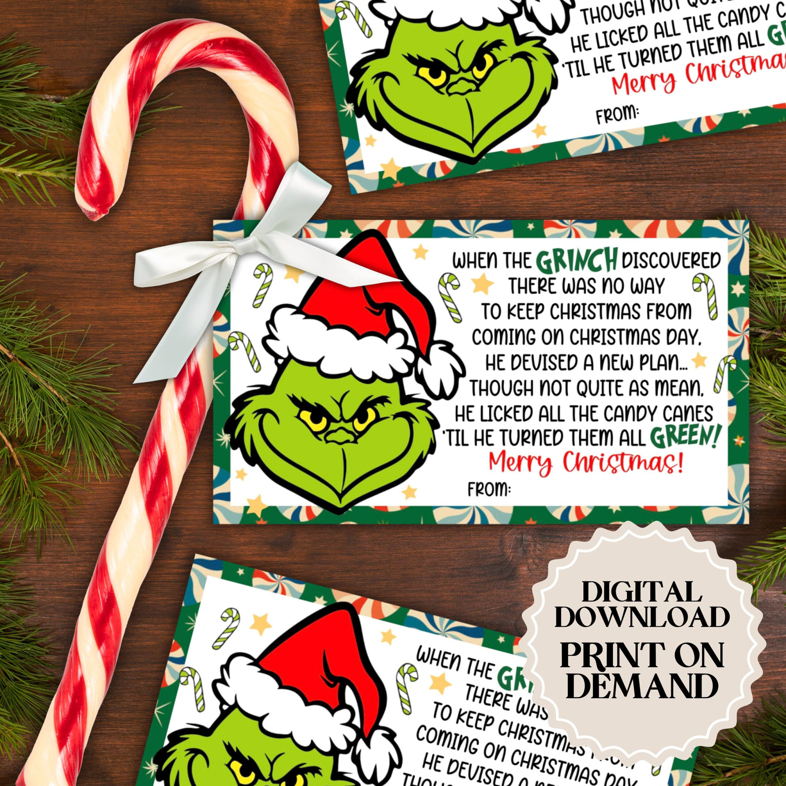 Grinch Printable Tag - Etsy Uk for Free Printable Grinch Candy Cane Tags