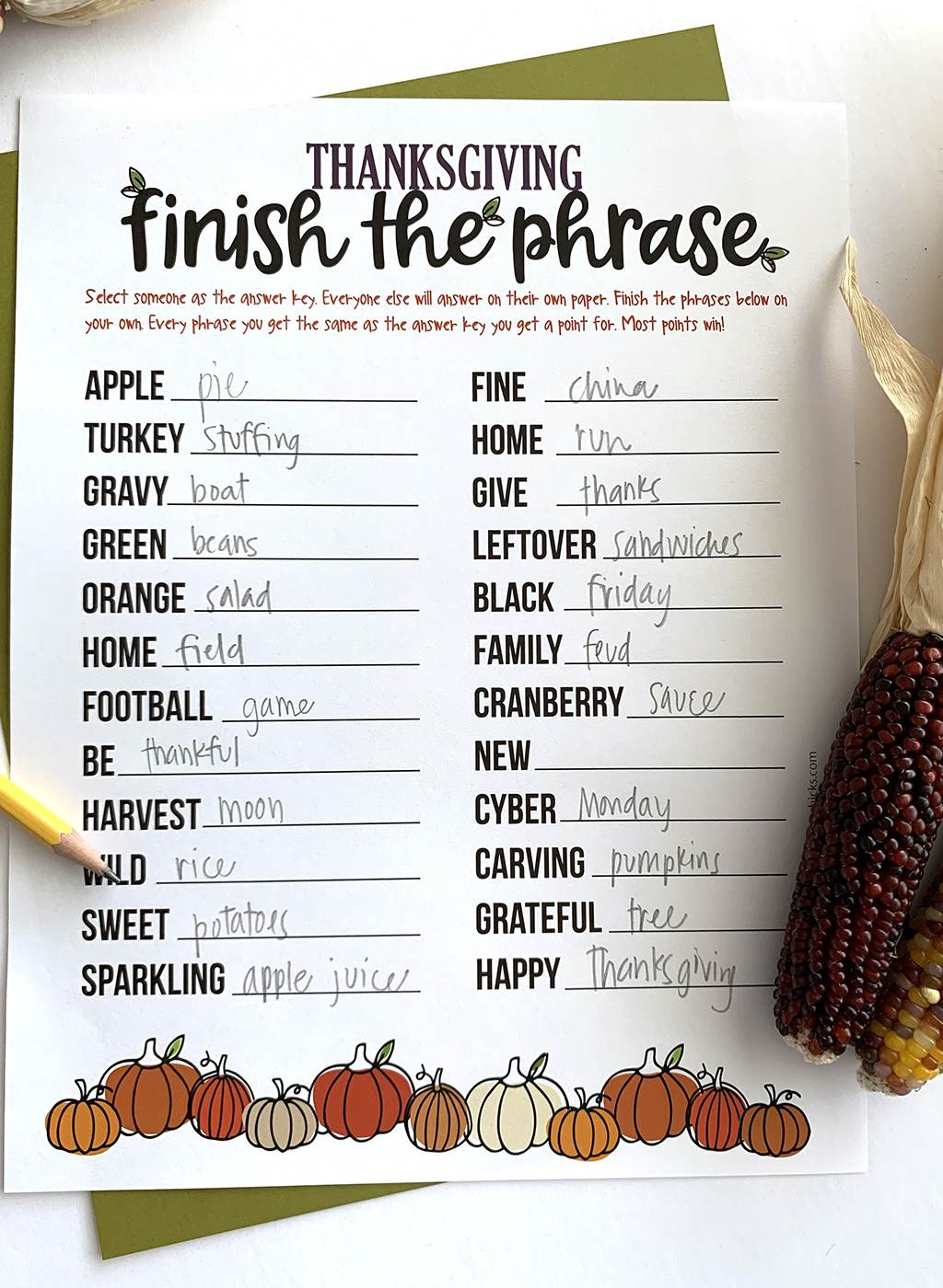 Group Friendly Thanksgiving Finish The Phrase Printable - The for Finish The Phrase Printable