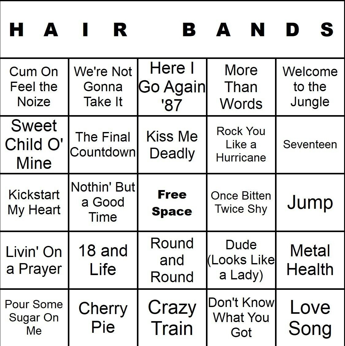 Hair Bands 100 Music Bingo Cards Printed And Laminated With for Printable Music Bingo Cards