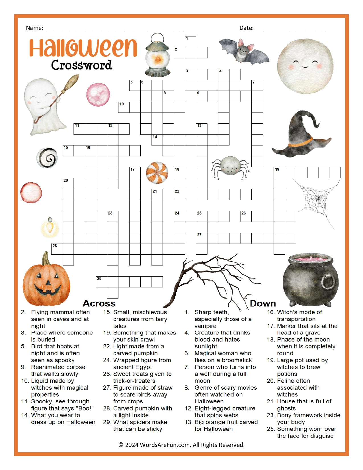 Halloween Crossword Puzzle within Halloween Printable Crossword Puzzles