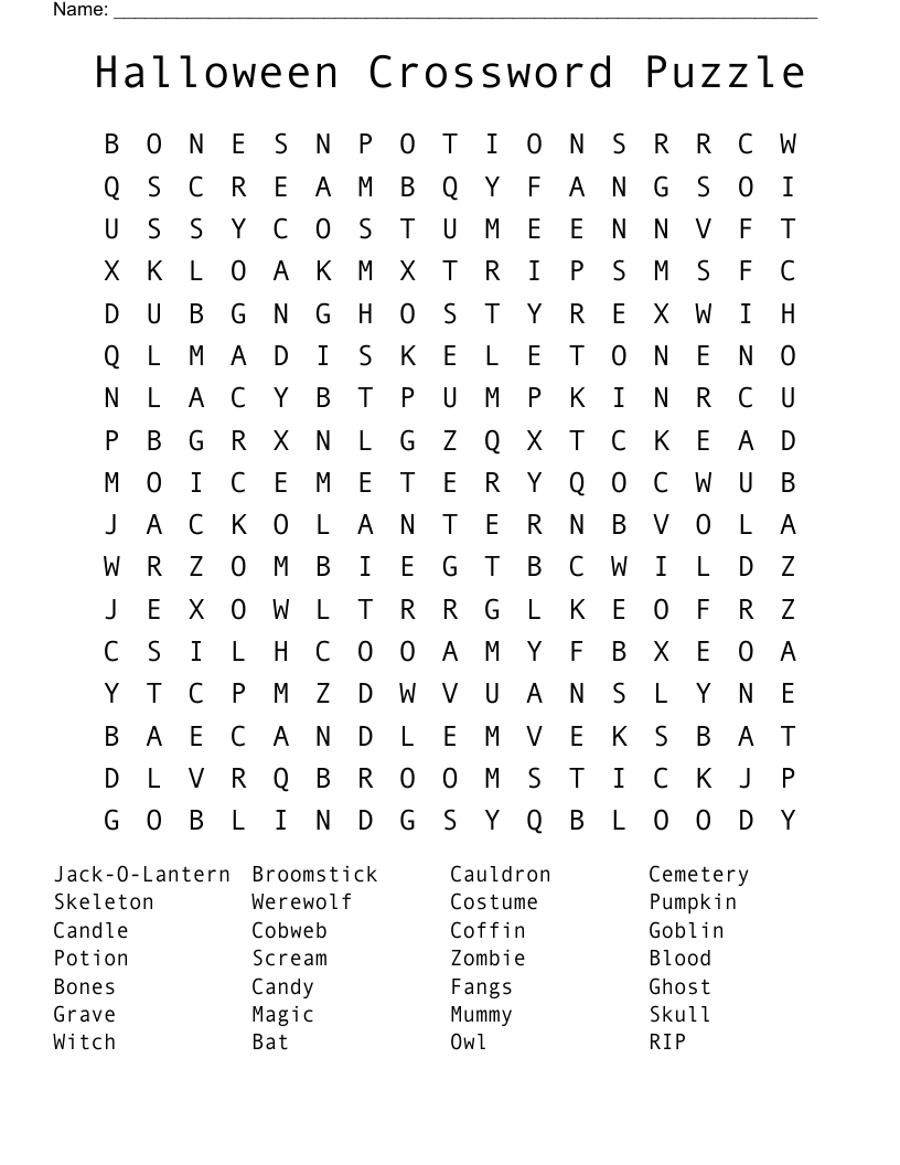 Halloween Crossword Puzzle Word Search - Wordmint in Printable Halloween Crossword Puzzle