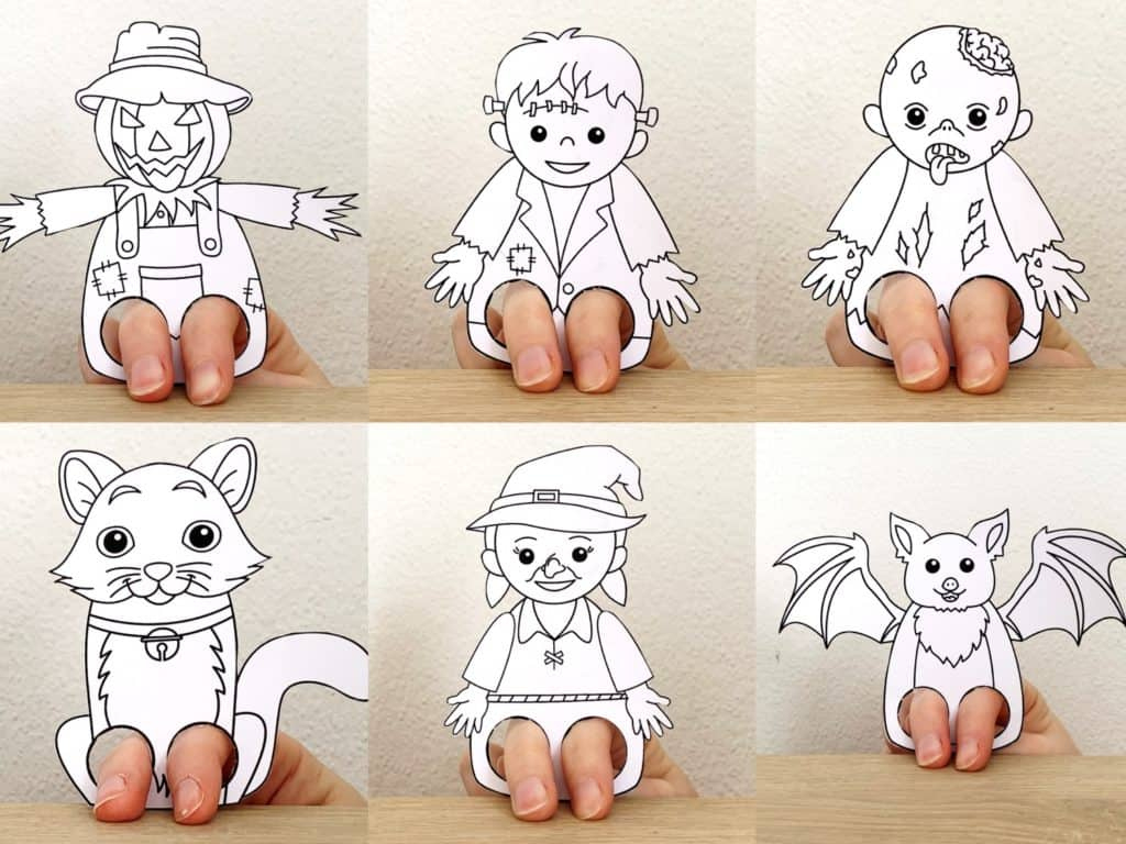 Halloween Finger Puppet Printable To Color - Kids Crafts - Happy with Halloween Paper Bag Puppets Printables Free