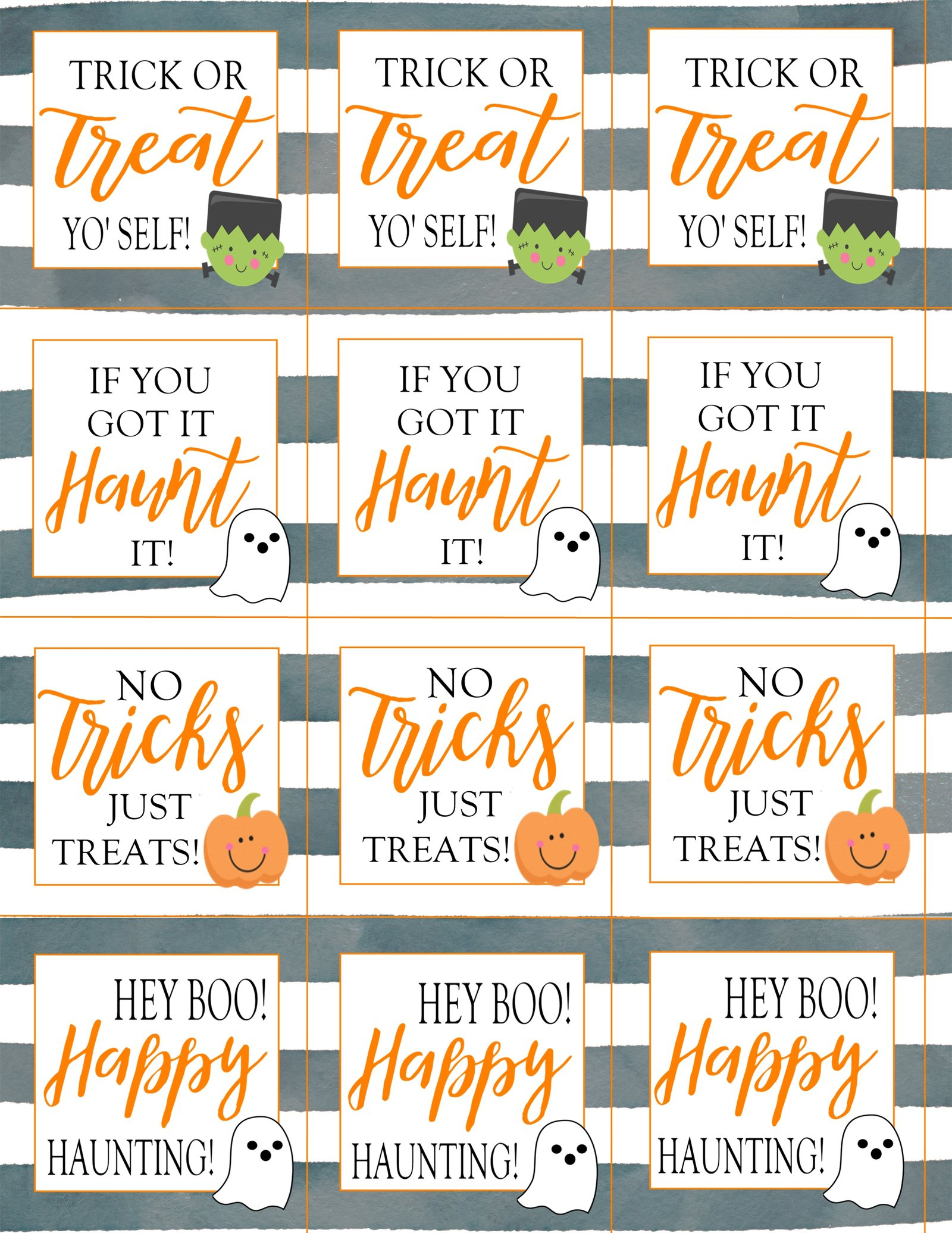 Halloween Treat Tags: 4 Designs pertaining to Free Printable Happy Halloween Tags